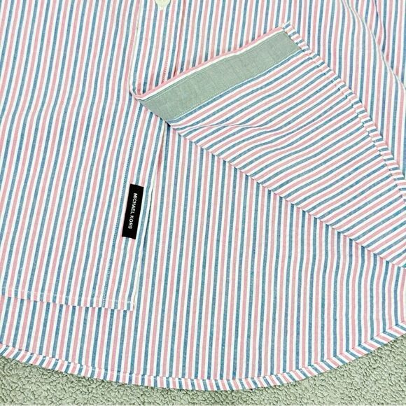 Michael Kors Seersucker Stripe Button Up Shirt Red White Blue Small Short Sleeve - Picture 5 of 11